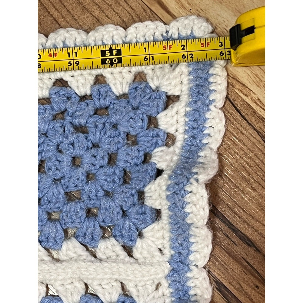 Large Handmade Crochet‎ Starburst Flower Granny Square Afghan Blue& White 63x63 - Picture 3 of 5